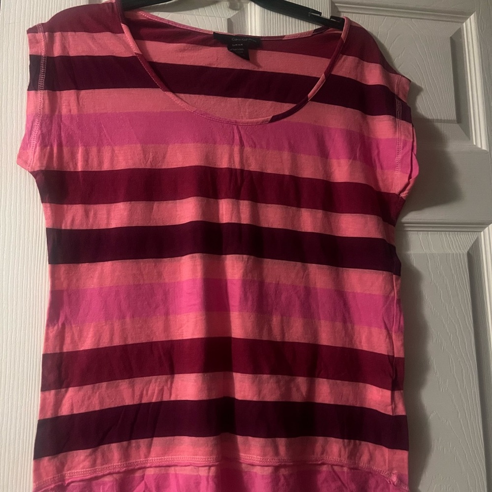 Calvin Klein Jeans Pink and Red Cap Sleeve T-Shirt